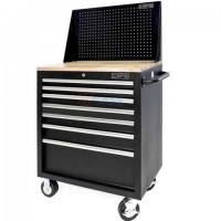 Tool cabinet with 7 drawers, 76cm matte black wood paneling with mesh wall - CSPS soft closing rails
