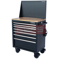 Tool cabinet with 7 drawers, 76cm matte black wood paneling with CSPS mesh wall