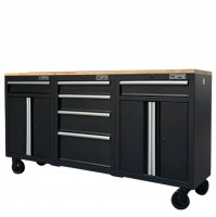 Tủ dụng cụ CSPS 183cm - 06 hộc kéo màu đen mặt ván gỗ (tay nắm trắng)