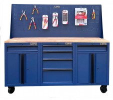 Set of 3 CSPS 183cm blue tool cabinets with wooden panel and mesh wall - 06 drawers