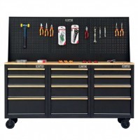 Tủ dụng cụ CSPS 183cm - 12 hộc kéo màu đen tay cầm vàng mặt ván gỗ