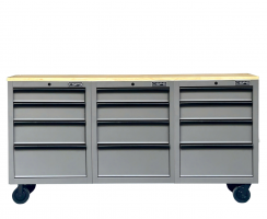 CSPS 183cm Blue tool cabinets with wooden top - 12 drawers