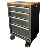 CSPS tool cabinet 61cm - 04 black drawers with wooden wheels (white handles)