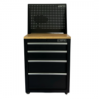 CSPS tool cabinet 61cm - 04 black drawers, adjustable legs, wooden panel, mesh wall (white handles)