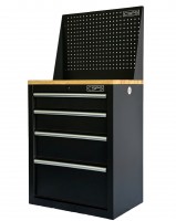 CSPS tool cabinet 61cm - 04 black drawers with wooden panels and mesh walls (white handles)