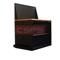 CSPS tool cabinet 91cm - 02 black drawers with a wooden top and mesh sides.