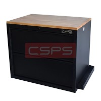 CSPS tool cabinet 91cm - 02 black drawers with a wooden board top.