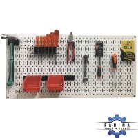 White Pegboard with hanging accessories FABINA