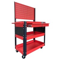 Multi-function trolley with 3 compartments 1 drawer with red mesh wall Fabina